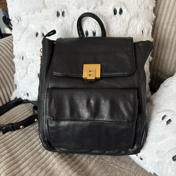 Vintage Leather Backpack | 90s Perlina Black Leather Black Backpack Purse - Picture 5 of 9